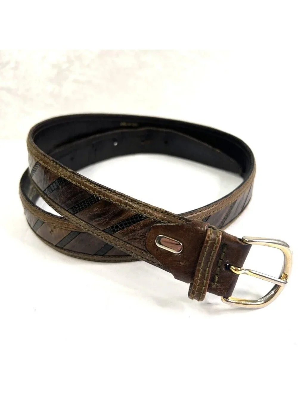 PAOLO DA PONTE Vintage Leather Lizard Skin Belt Made in Italy Womens 34 Brown